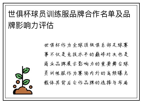 世俱杯球员训练服品牌合作名单及品牌影响力评估